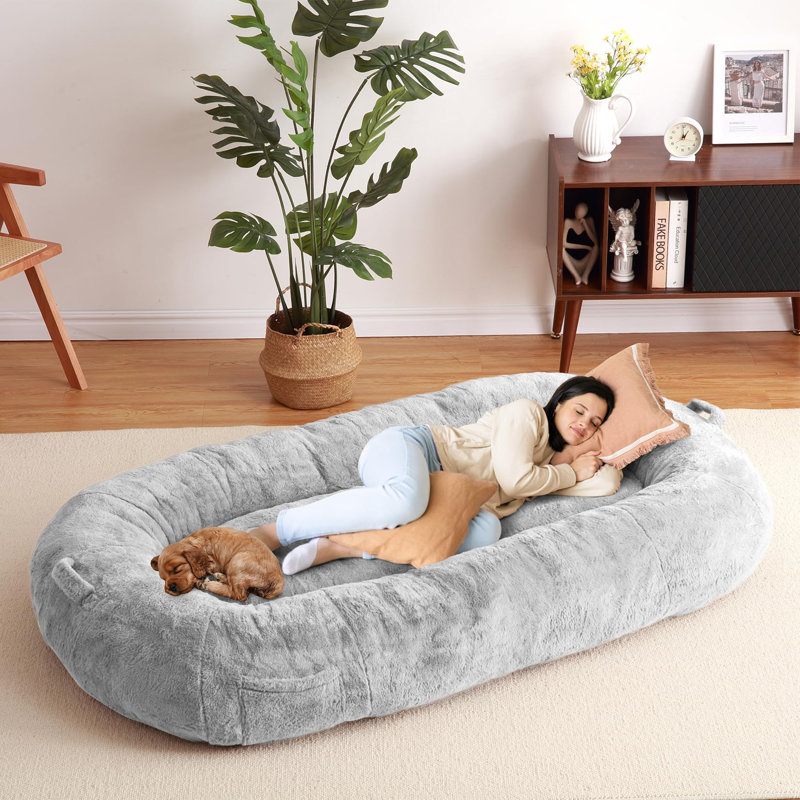 Large Dog Bed Washable Human Size Bed With Removable Cover Beige